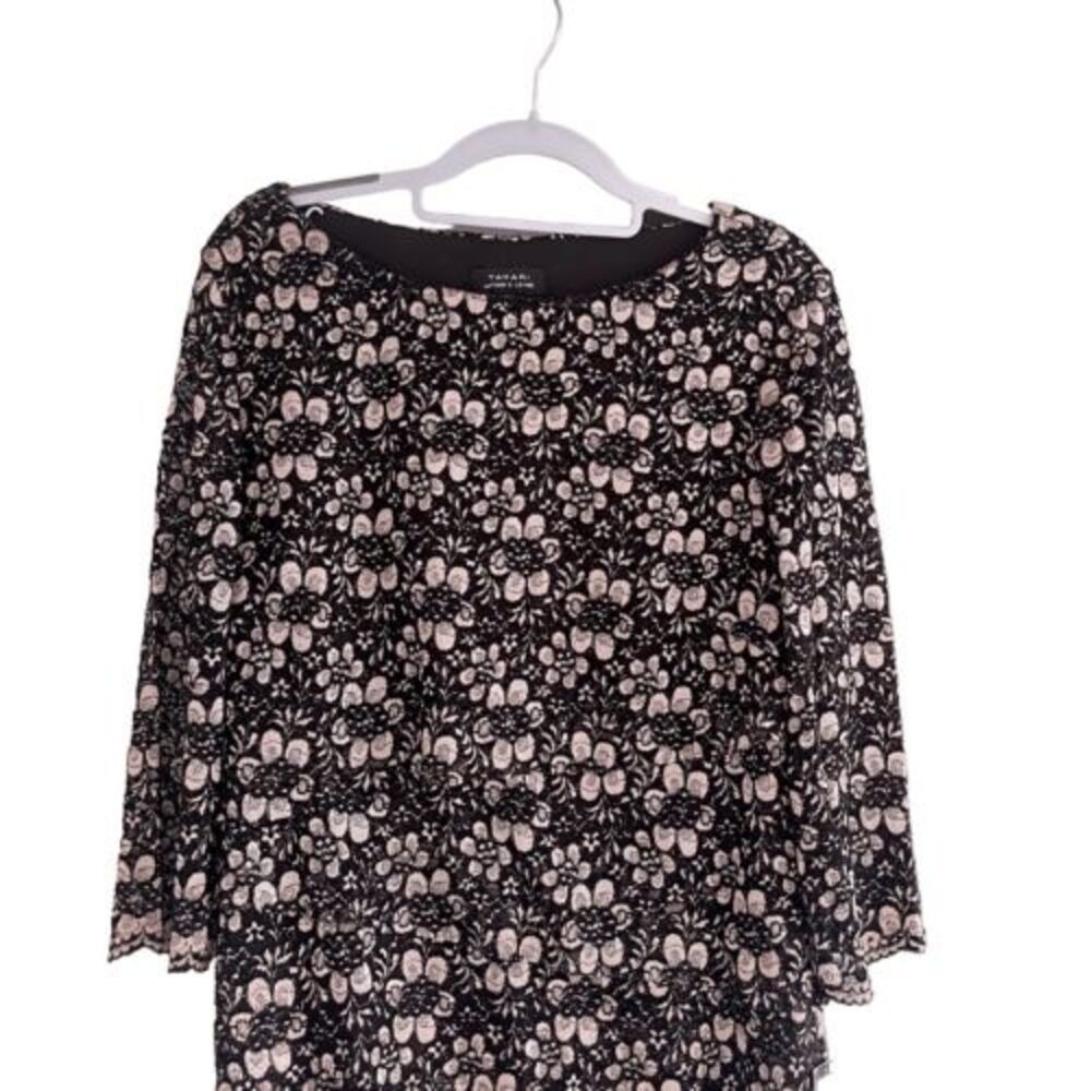 Tahari ASL Black Pink Lace Sheath Dress Asymmetrical Tier Sz 12 NWT - Picture 3 of 12